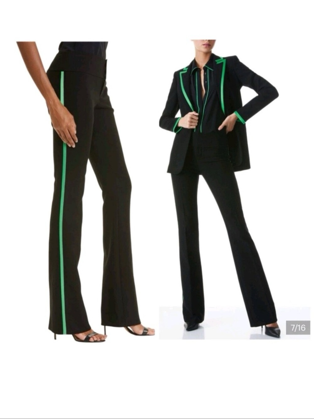 Alice + Olivia Classics Bootcut Pant in Black Garden/Green Twill Stripe Sz 2